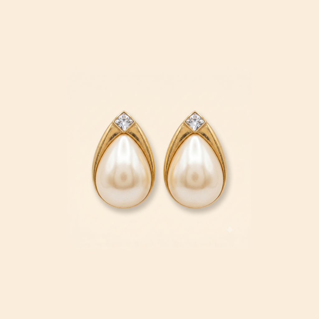 Audrey Earrings - Pearl & Crystal Teardrop Earrings by Richelieu