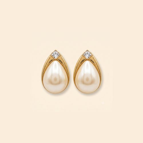Audrey Earrings - Pearl & Crystal Teardrop Earrings by Richelieu