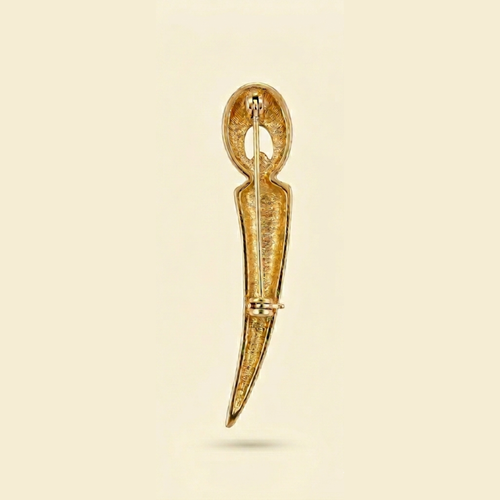 Gold-Toned Vintage Tusk Brooch with Crystal Pavé Detail