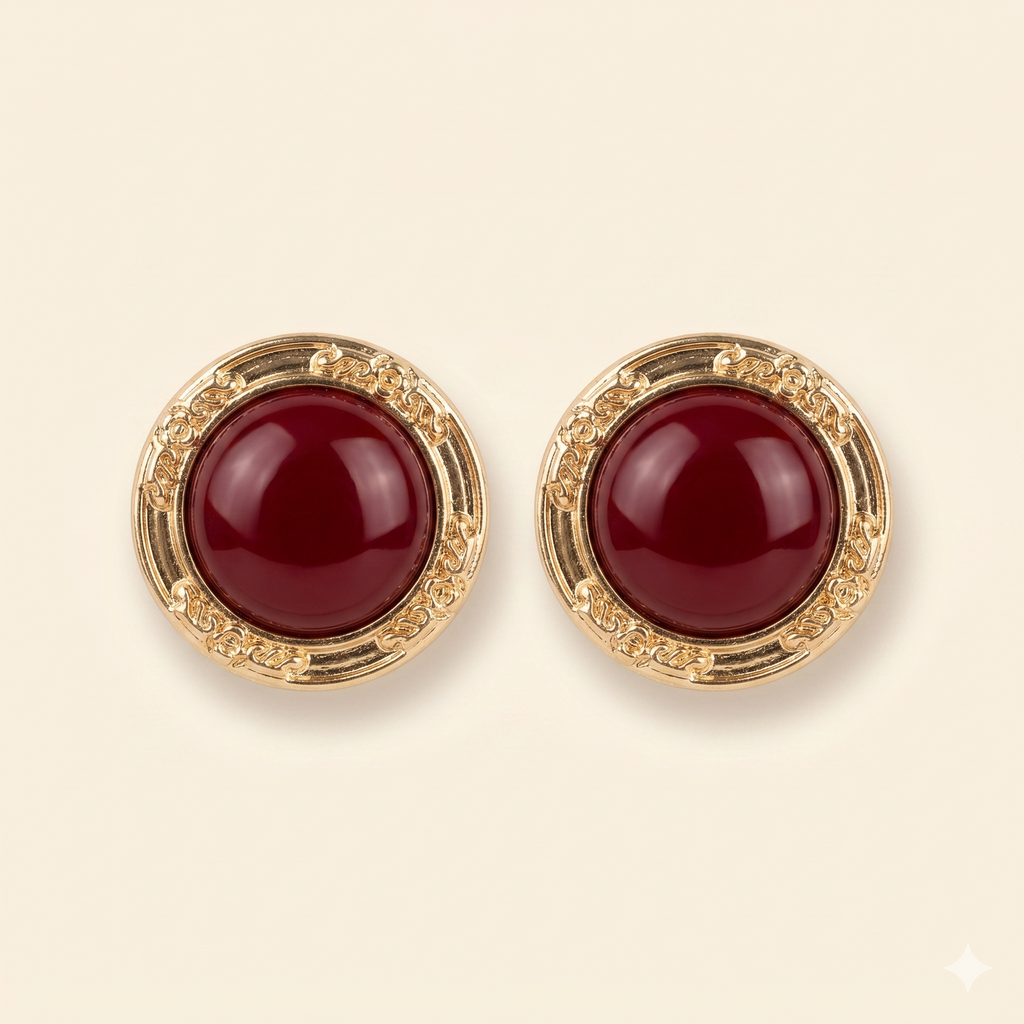 Bardot Earrings - Gold & Burgundy Clip-On Earrings