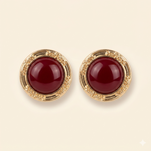 Bardot Earrings - Gold & Burgundy Clip-On Earrings