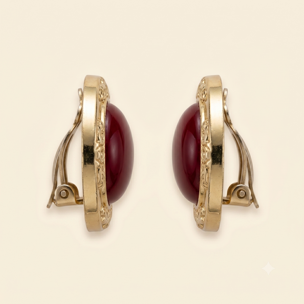 Bardot Earrings - Gold & Burgundy Clip-On Earrings