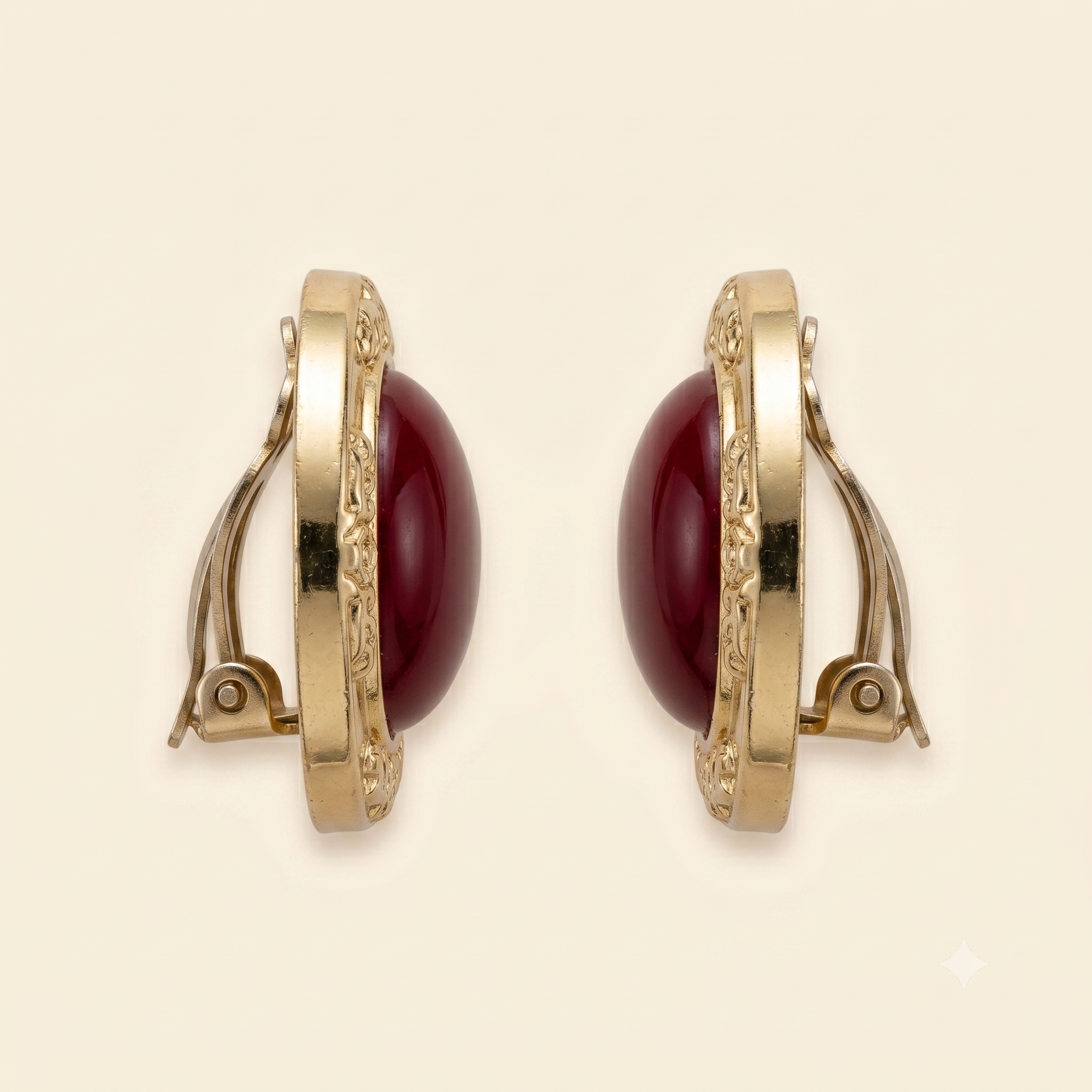 Bardot Earrings - Gold & Burgundy Clip-On Earrings