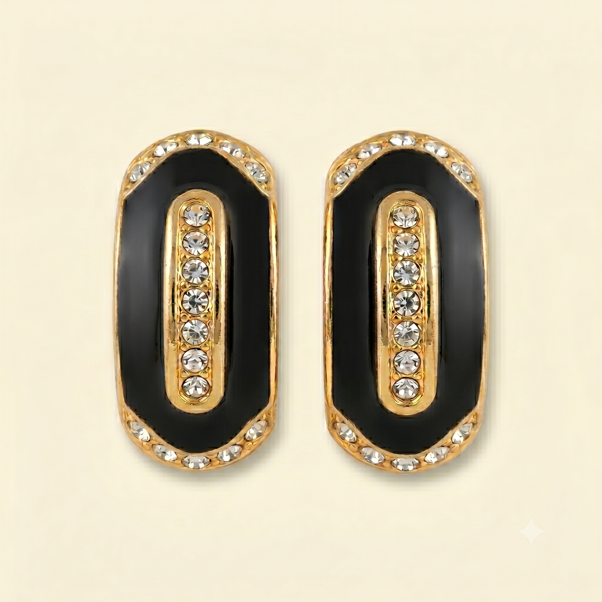 Betty Earrings - Black Enamel & Crystal Clip-On Earrings