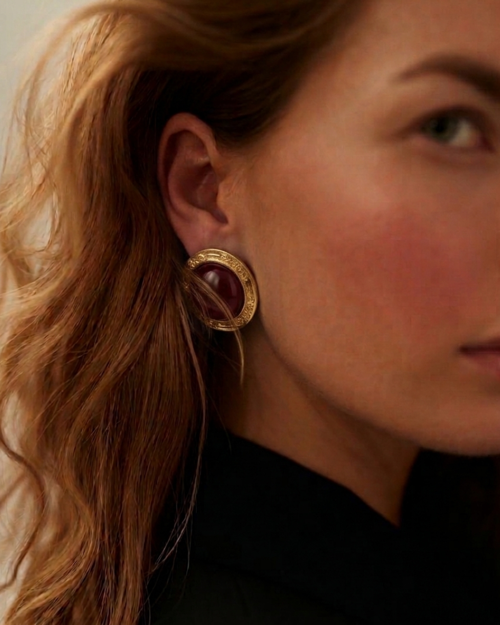 Bardot Earrings - Gold & Burgundy Clip-On Earrings