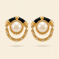Signed Courrèges Pearl & Crystal Hoop Earrings