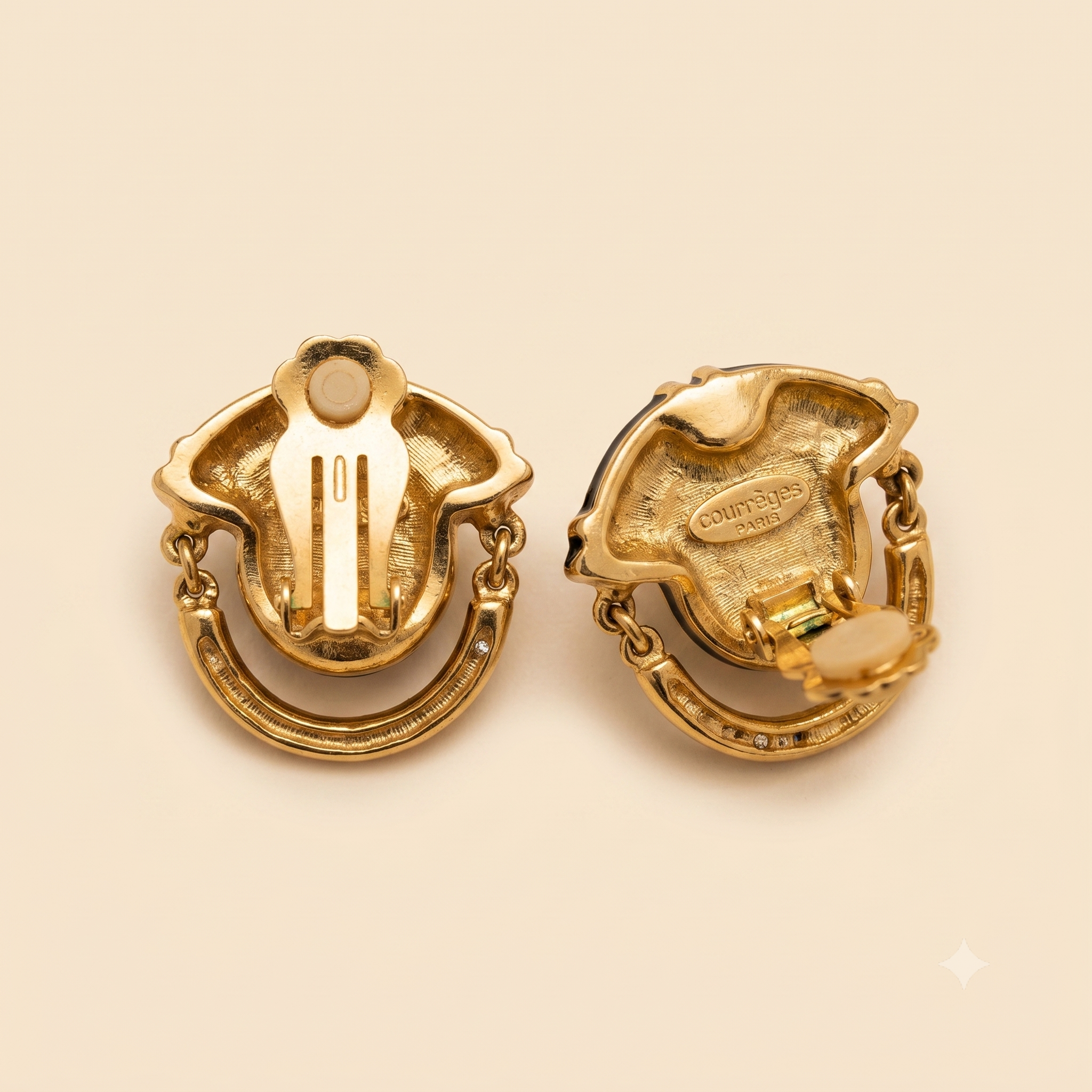 Signed Courrèges Pearl & Crystal Hoop Earrings