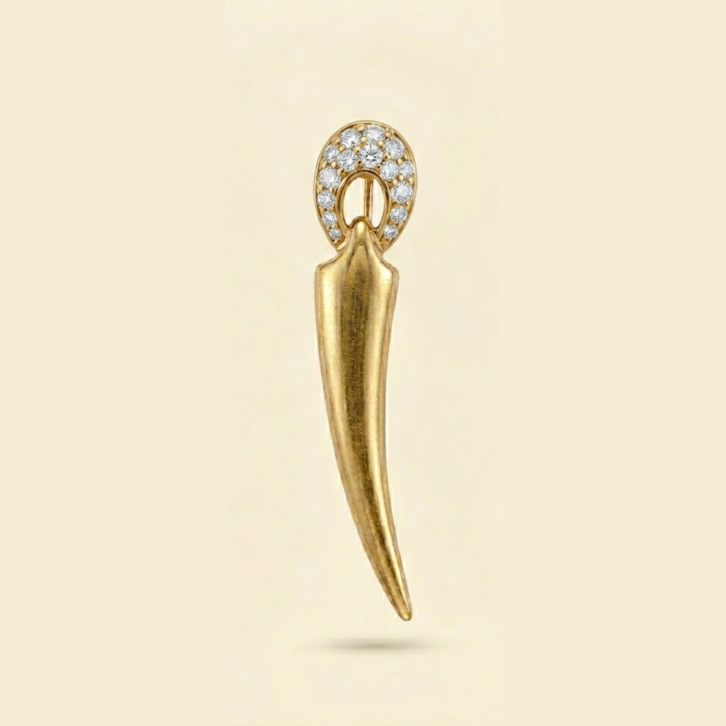 Gold-Toned Vintage Tusk Brooch with Crystal Pavé Detail