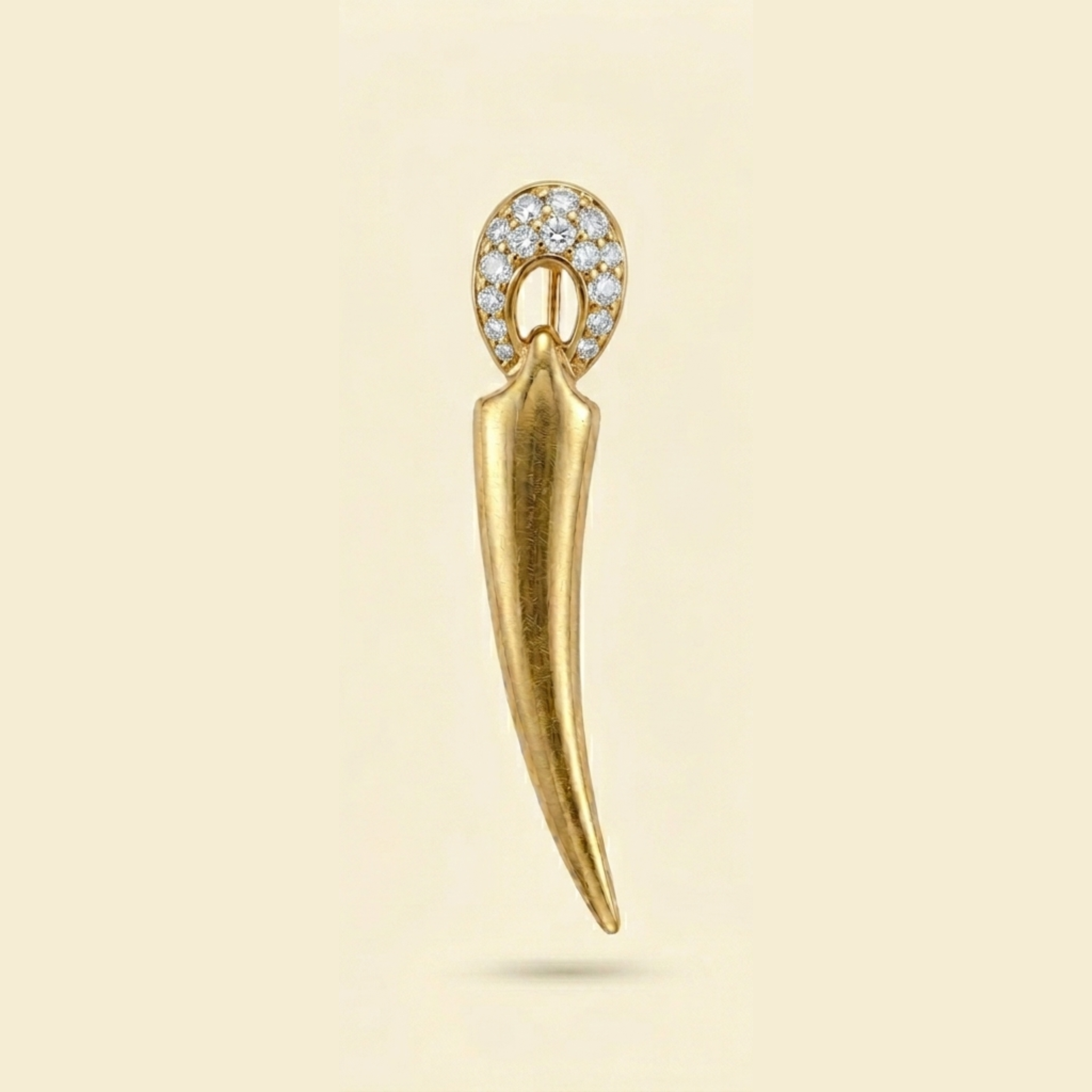 Gold-Toned Vintage Tusk Brooch with Crystal Pavé Detail