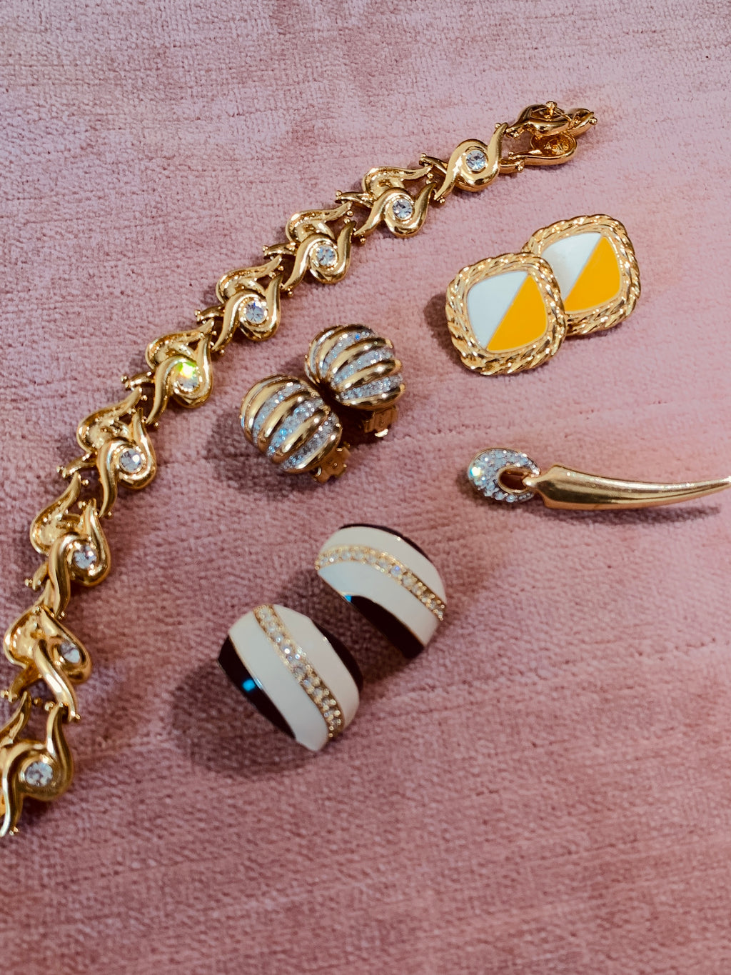 Yellow & Cream Enamel Gold Rope Clip Earrings