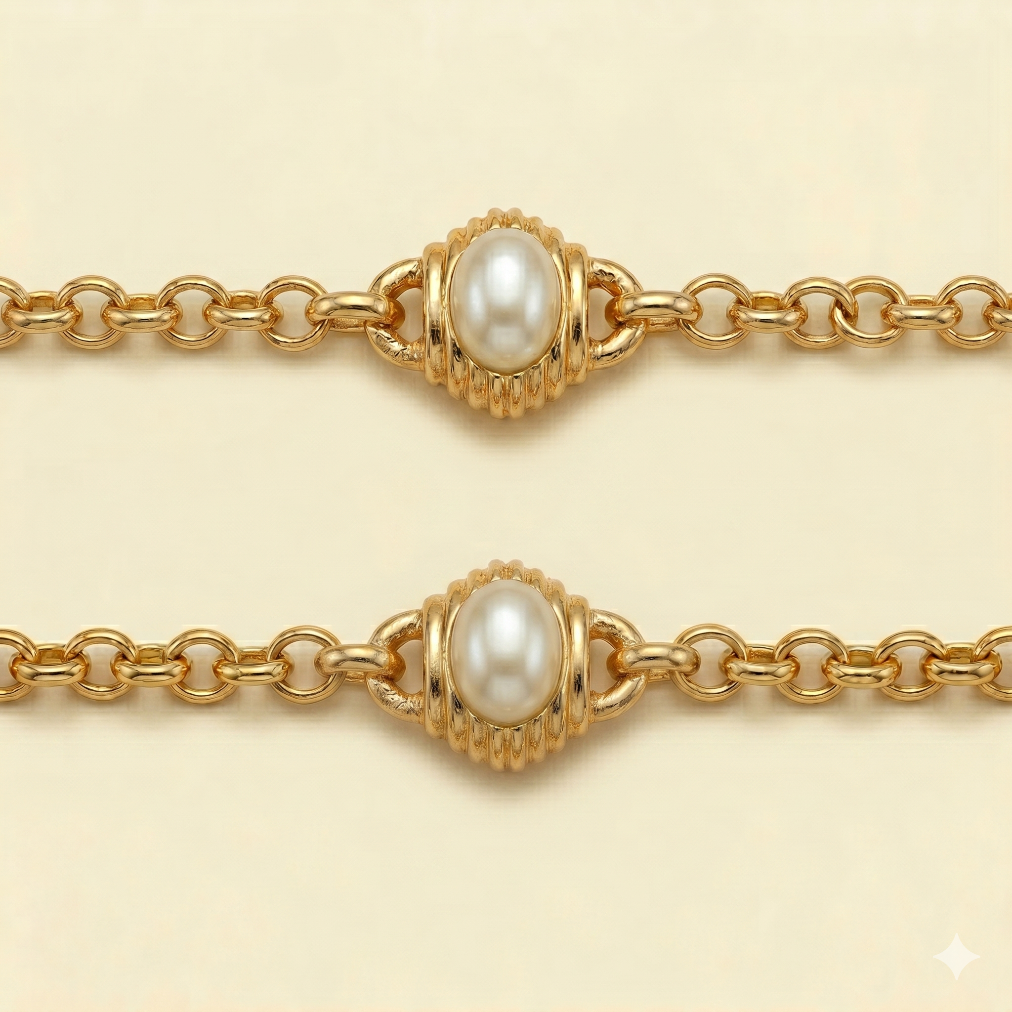 Ines Vintage Gold Chain Necklace — Pearl Station Rolo Chain