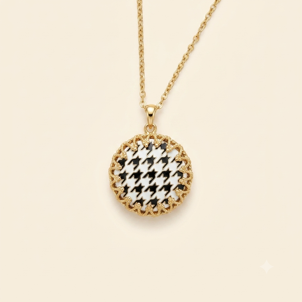 Irina Houndstooth Medallion Necklace