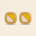 Yellow & Cream Enamel Gold Rope Clip Earrings