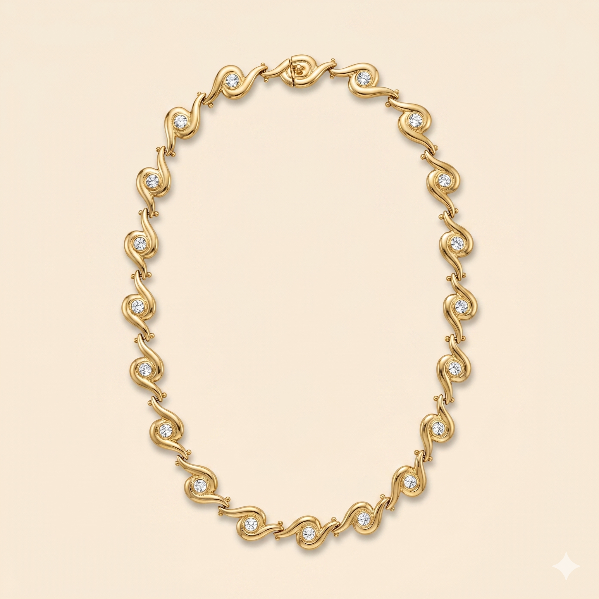 Pamela Vintage Gold Swirl Collar Necklace — Crystal Bezel Links