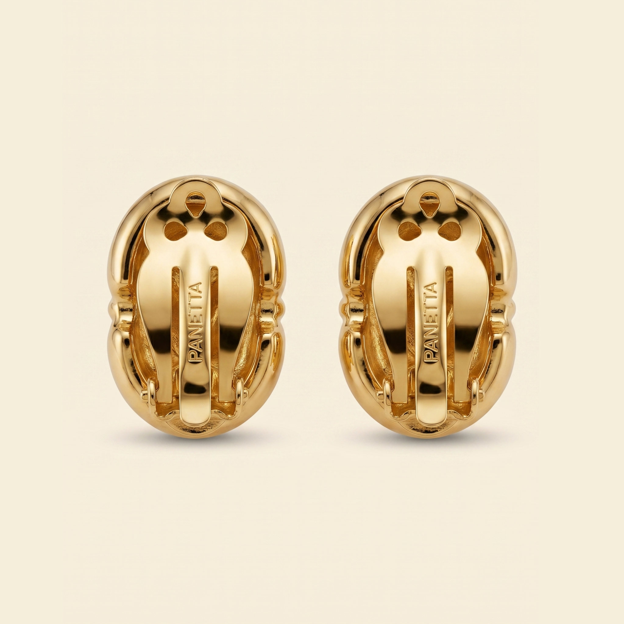 Panetta Signed Vintage Clip Earrings, Ribbed Gold & Crystal Pavé