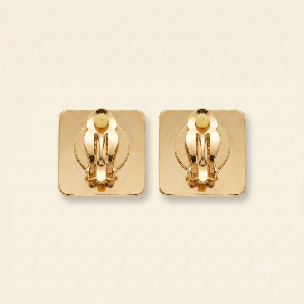 Sade Gold & Ivory Geometric Clip-On Earrings