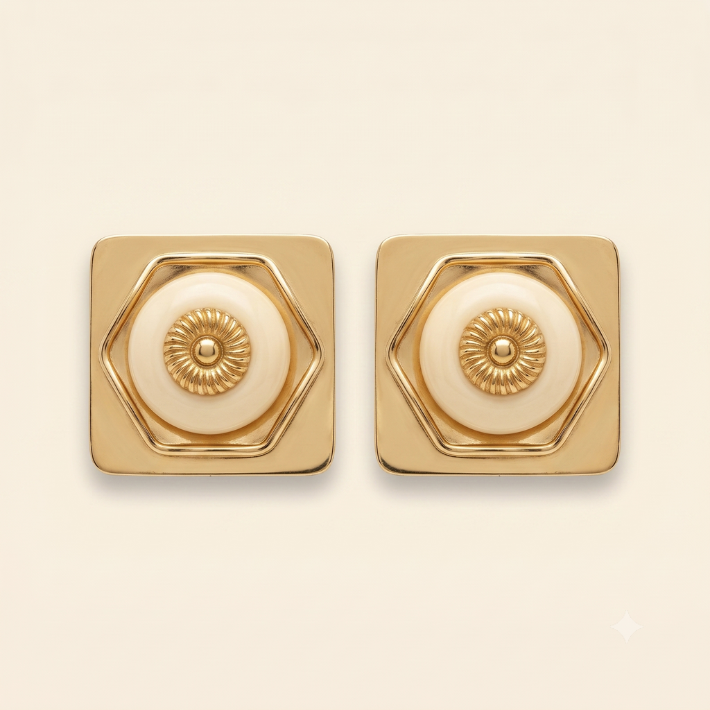 Sade Gold & Ivory Geometric Clip-On Earrings