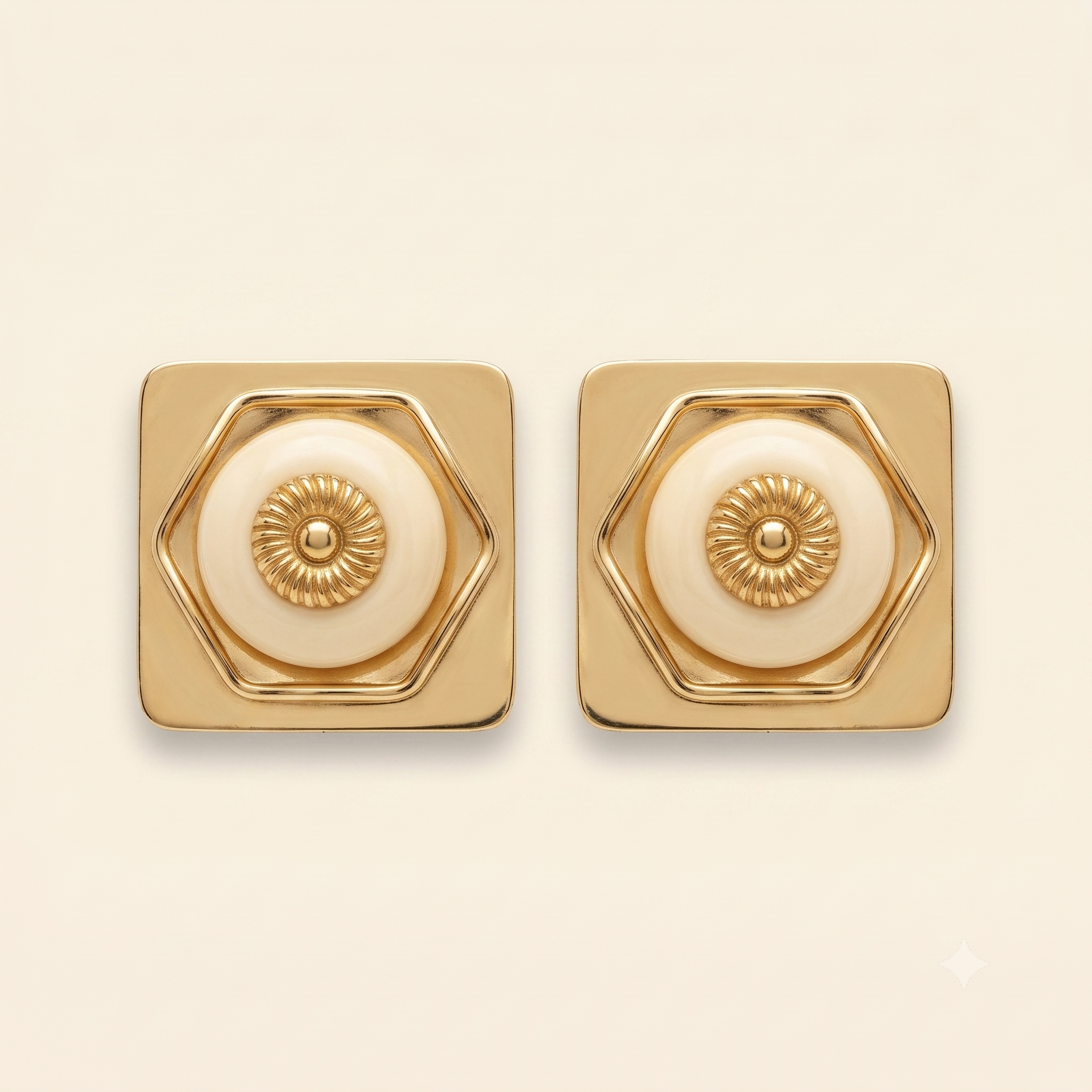 Sade Gold & Ivory Geometric Clip-On Earrings