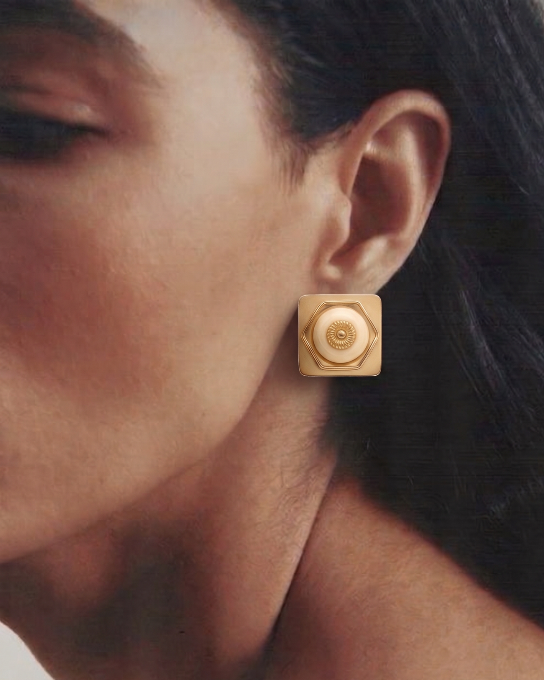 Sade Gold & Ivory Geometric Clip-On Earrings