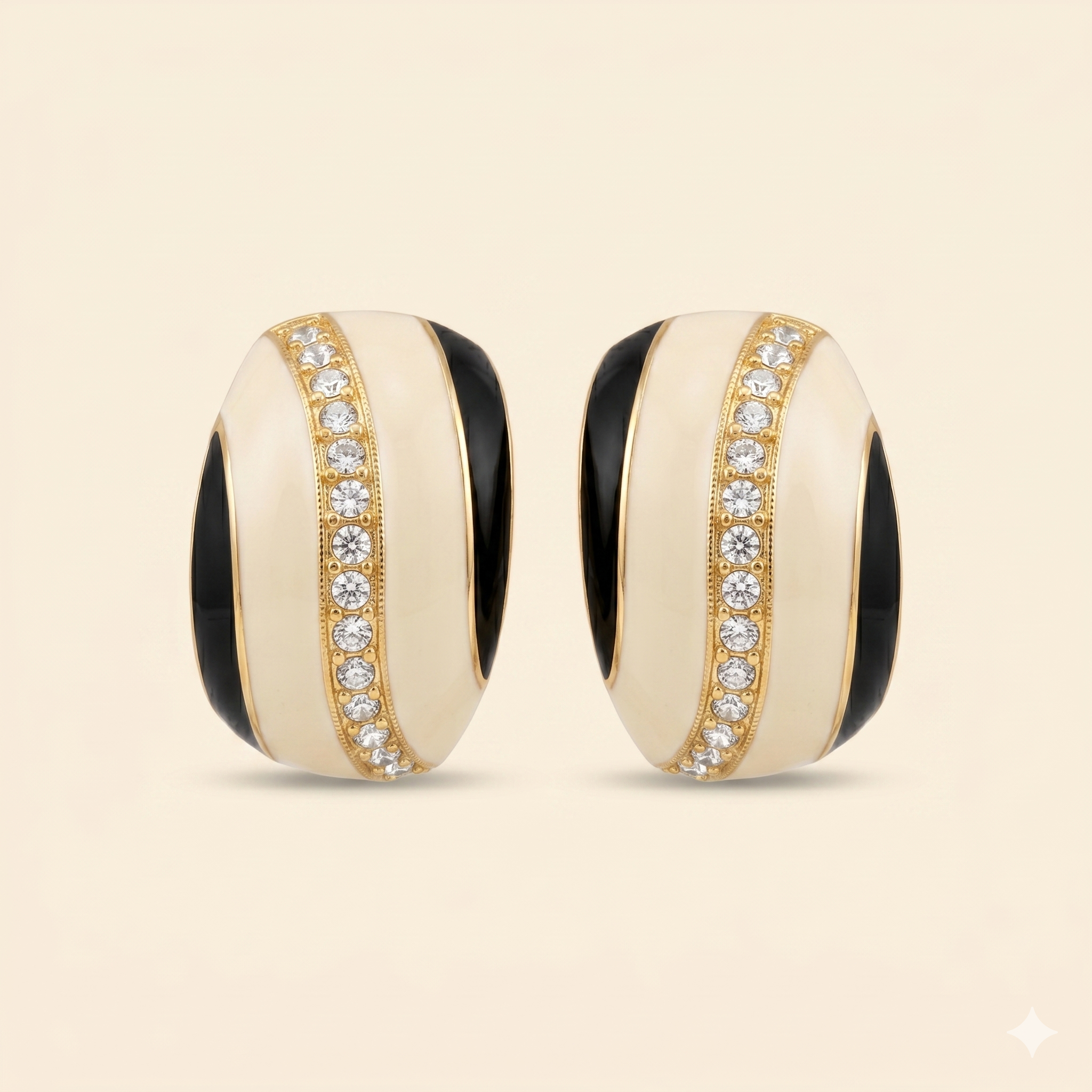 Black & Cream Enamel Vintage Earrings